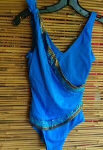 Beautiful S/M Lapis Blue Gold Riviera Style Swimsuit